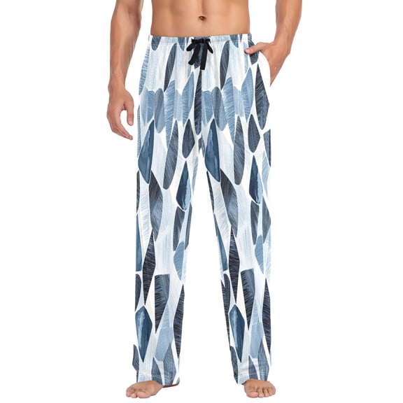 Cool Toned Modern Pattern Mens Cotton Pajama Pants Long Staple Lightweight Sleep Bottoms with Pockets Breathable