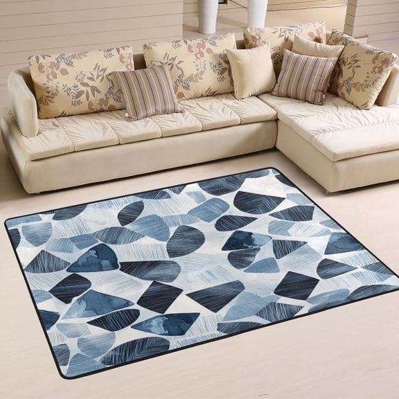 Cool Toned Modern Pattern Soft Polyester Area Rug 36''x24'', Non Slip, Memory Foam, Water Absorbent
