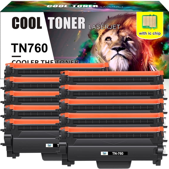 Cool Toner 10-Pack Compatible Toner Replacement for Brother TN760 TN-760 HL-L2350DW L2370DW L2370DWXL L2390DW L2395DW, DCP-L2550DW, MFC-L2710DW L2730DW L2750DW L2750DWXL Printer Ink Black