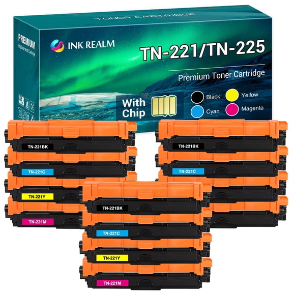Cool Toner 12-Pack Compatible Toner for Brother TN221BK TN-225C TN-225M TN-225Y TN221 TN225 MFC-9130cw HL-3140cw HL-3170cdw HL-3180cdw MFC-9330cdw MFC-9340cdw 3x Black, 3x Cyan, 3x Magenta, 3x Yellow