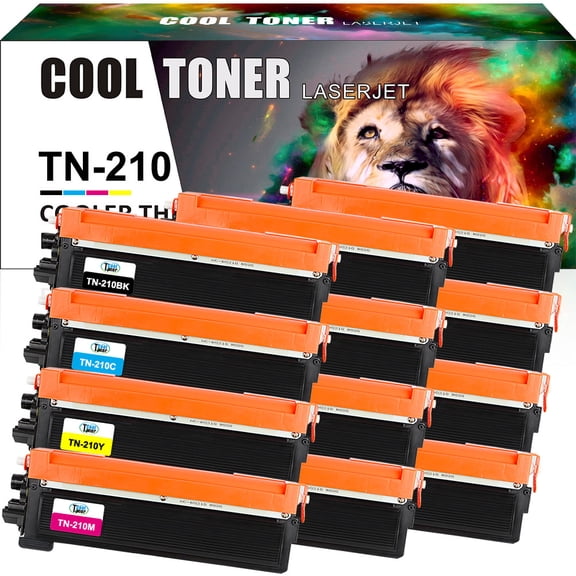Cool Toner 12-Pack Compatible Toner Replacement for Brother TN-210 TN-210BK TN-210C TN-210M TN-210Y DCP-9010CN HL-3070CW 3075CW 3040CN 3045CN MFC-9010CN 9125CN 9325CW(Black,Cyan,Magenta,Yellow)