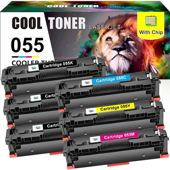 Cool Toner Compatible Toner Cartridge with Chip for Canon 055 imageCLASS MF743Cdw MF741Cdw MF742cd MF745Cdw MF746Cdw LBP664Cdw Printer Ink, 3Black Cyan Magenta Yellow, 6-Pack