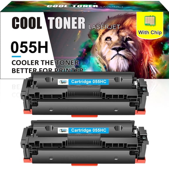 Cool Toner Compatible Toner Cartridge Replacement for Canon 055H Cyan with Chip for Use with Canon imageCLASS MF744Cdw MF745CDW MF741CDW MF743Cdw LBP664CX MF746Cdw Printer Ink (2-Pack)