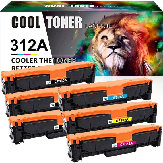 Cool Toner Compatible Toner Cartridge Replacement for HP 312A CF380A CF381A CF382A CF383A Used for HP Color LaserJet Pro MFP M476nw M476dn M476dw Printer Ink, 3Black Cyan Magenta Yellow, 6-Pack