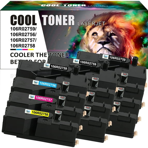 Cool Toner Compatible Toner Replacement for Xerox 106R02756 106R02757 106R02758 106R02759 WorkCentre 6027 6025 Phaser 6022 6020 Printer Ink, 3Black+3Cyan+3Magenta+3Yellow, 12-Pack