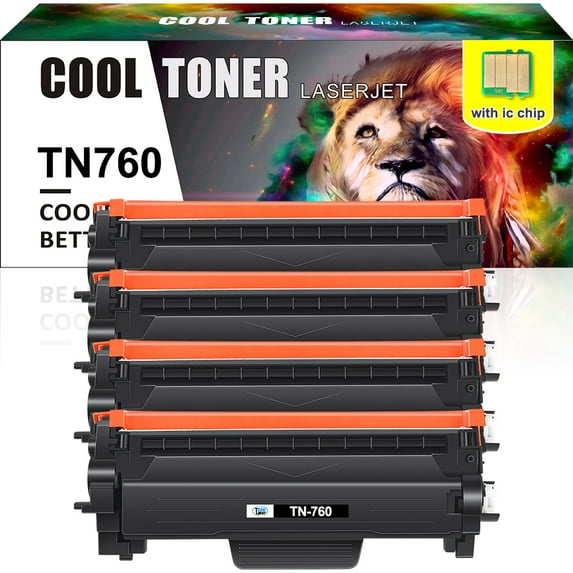 Cool Toner TN760 Toner Cartridge Compatible for Brother TN730 TN760 TN-760 HL-L2350DW HL-L2370DW HL-L2395DW DCP-L2550DW MFC-L2710DW MFC-L2750DW Printer Ink (Black, 4-Pack)