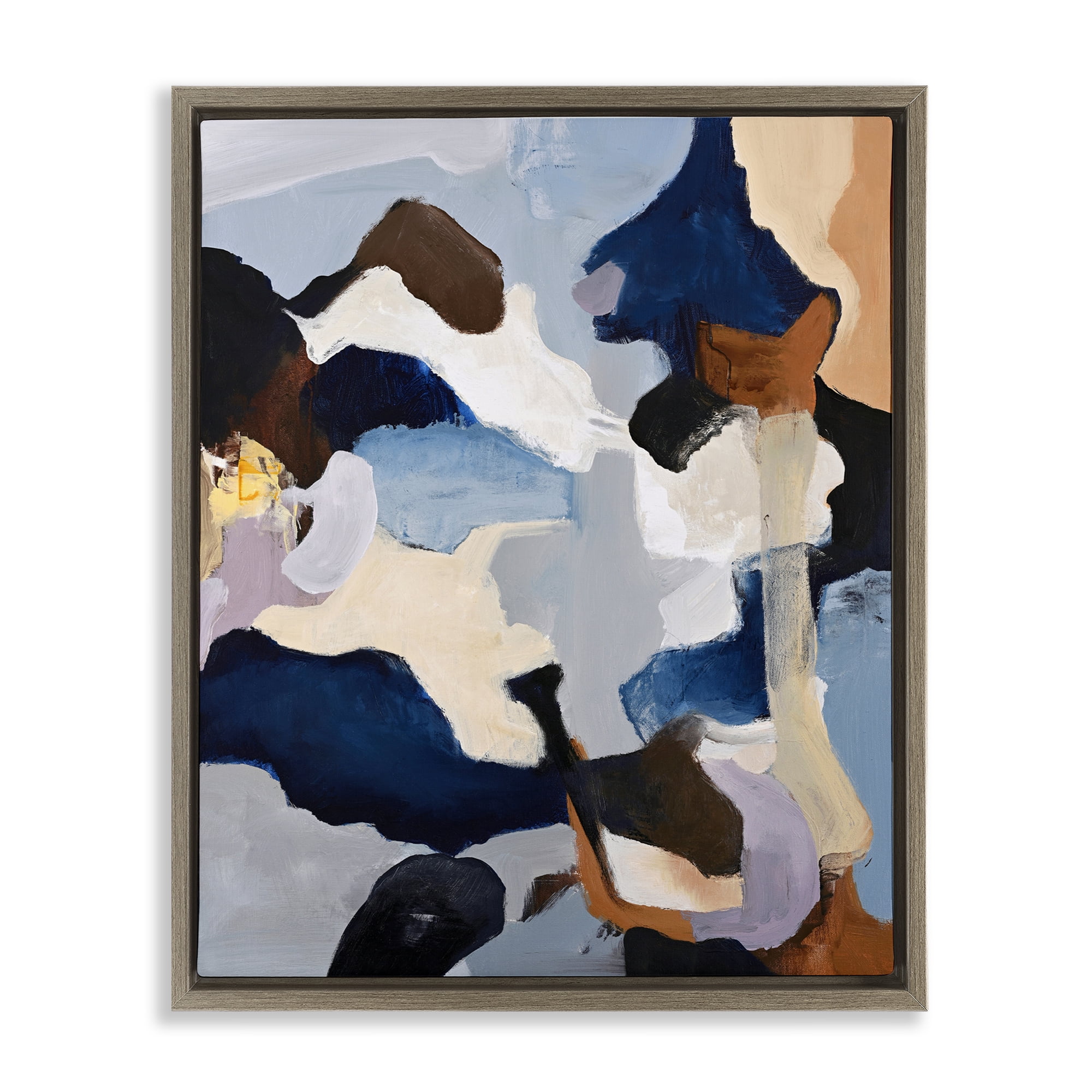 Cool Tones Composition Brown Framed Floater Canvas Wall Art, design by Design Fabrikken