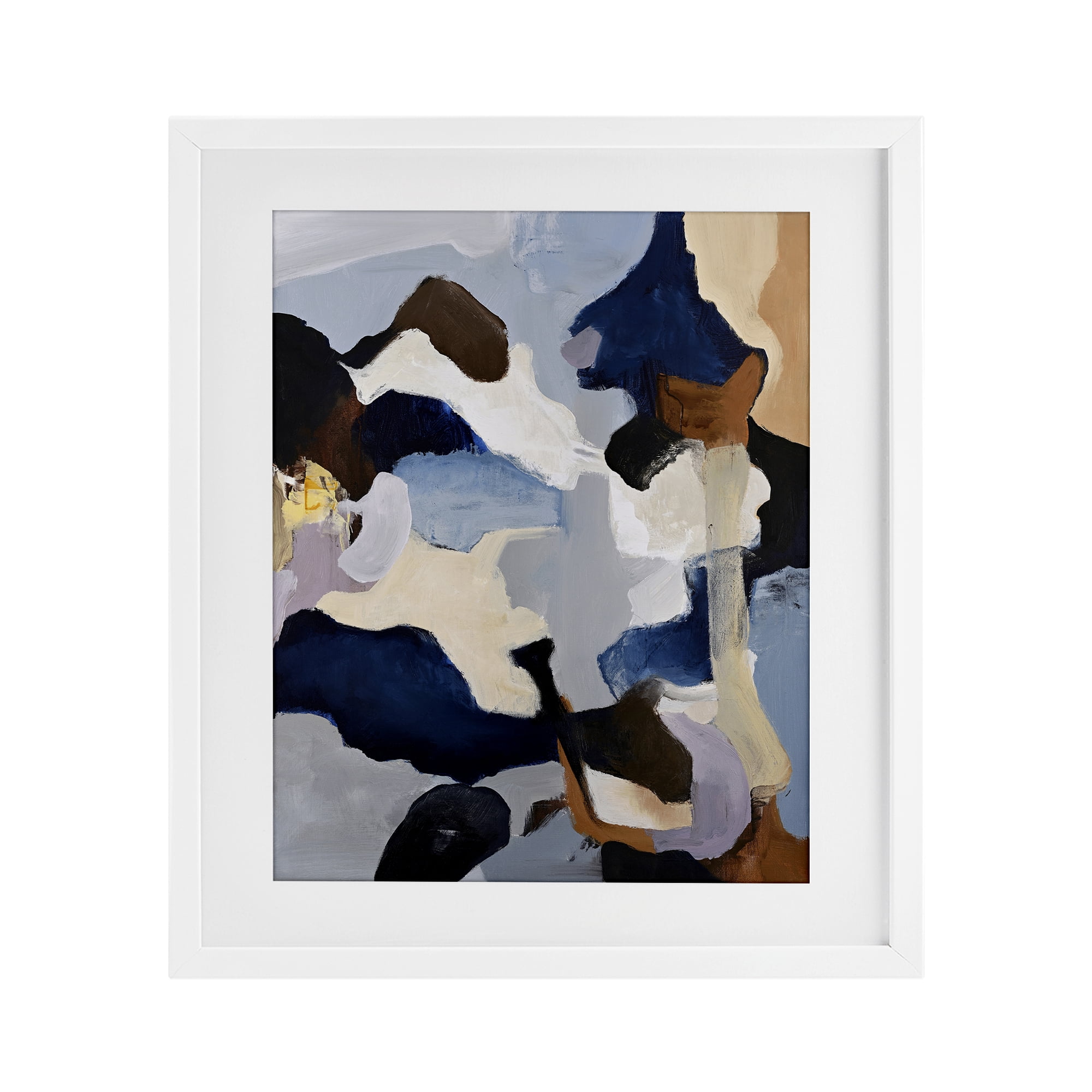 Cool Tones Composition White Framed Print Under Glass, design by Design Fabrikken