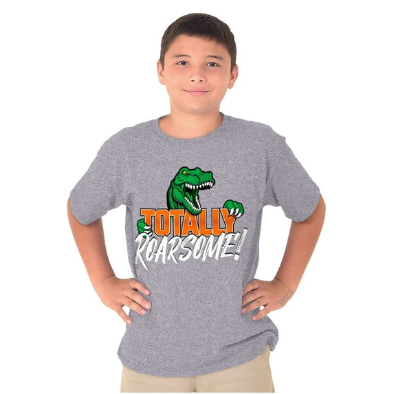 Cool Totally Roarsome Dinosaur Pun Crewneck T Shirts Boy Girl Teen Brisco Brands S