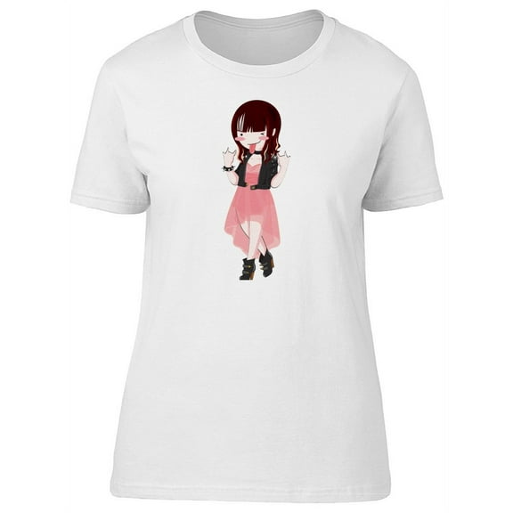 Cool Trendy Rocker Girl Cartoon T-Shirt Women -Image by Shutterstock, Female Large