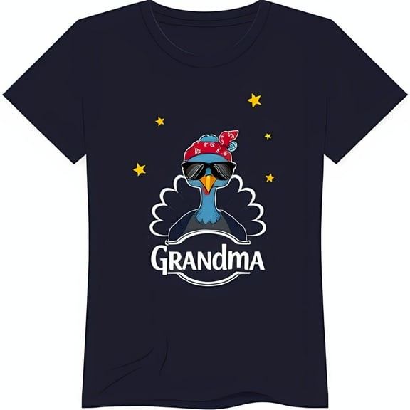 Cool Turkey with Sunglasses & Bandana Grandma Graphic Black T-Shirt for Thanksgiving