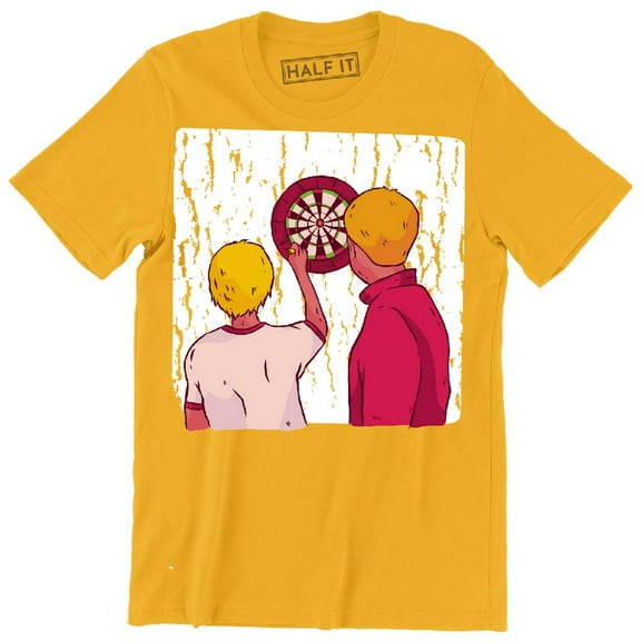 Cool Two Men Playing Throwing Darts Against A Dartboard Men's T-Shirt