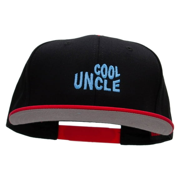 Cool Uncle Embroidered Two Tone Superior Cotton Twill Flat Bill Snapback Cap - Red Black OSFM
