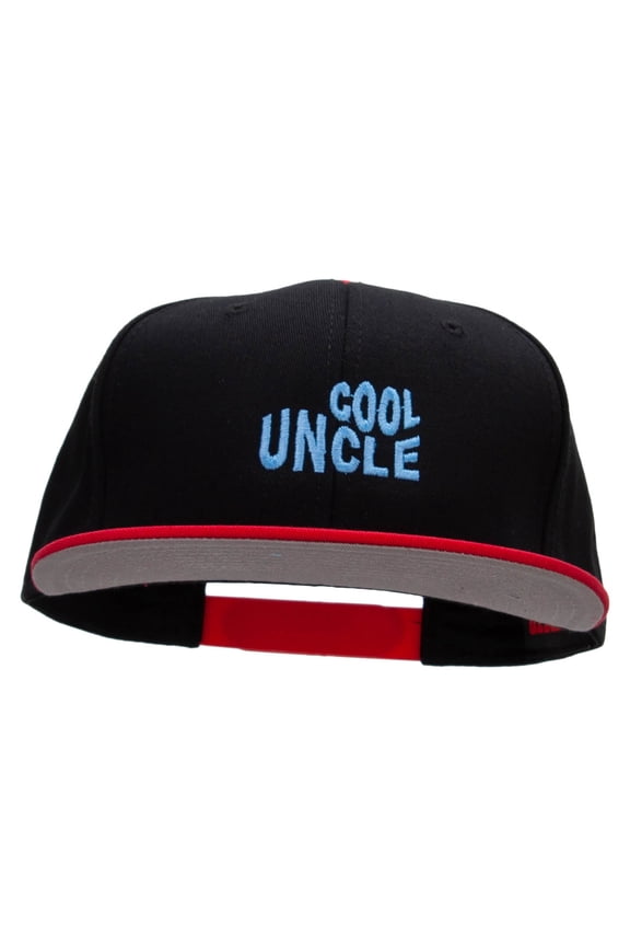Cool Uncle Embroidered Two Tone Superior Cotton Twill Flat Bill Snapback Cap - Red Black OSFM