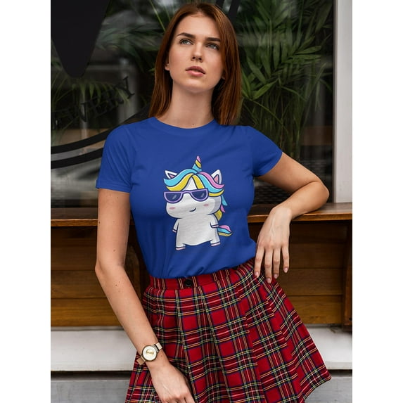 Cool Unicorn Wearing Glasses Shaped T-Shirt Women -Image by Shutterstock, Female Small