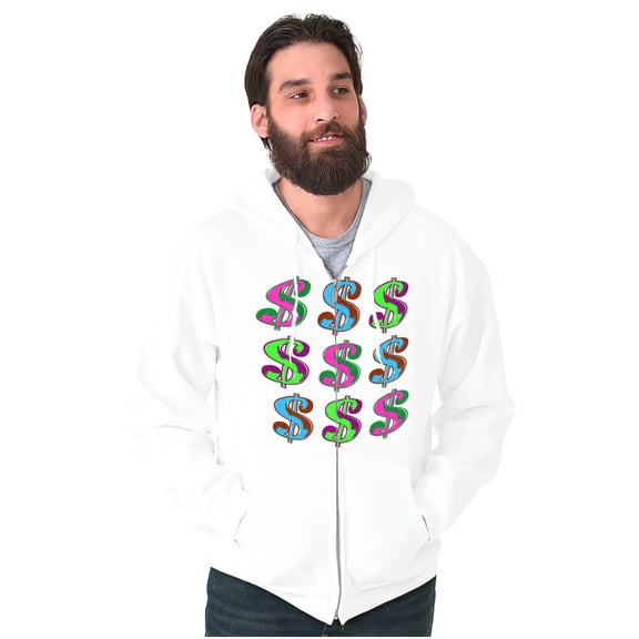 Cool Urban Cash Money Dollar Sign Unisex Fleece Graphic Zip Up Hoodie Brisco Brands 4X