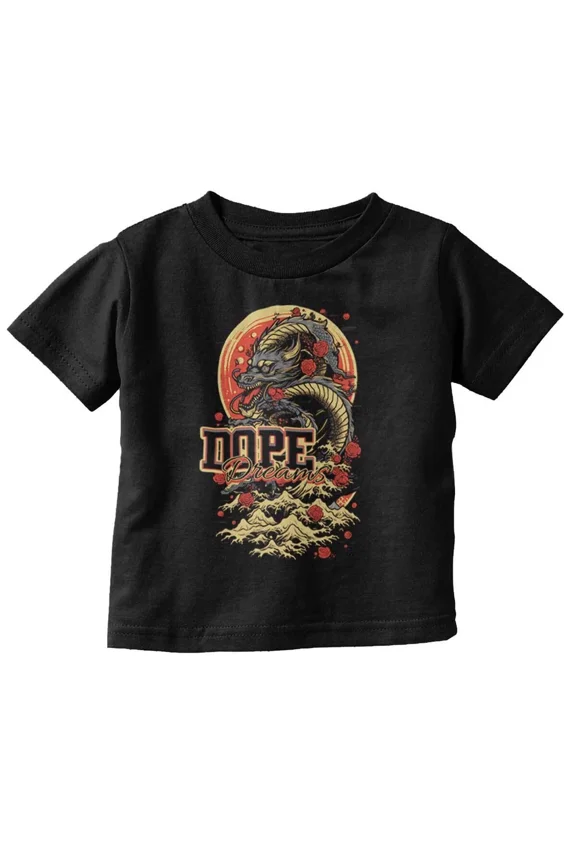 Cool Urban Floral Chinese Dragon Dope Dreams Graphic Design Unisex T-Shirt, up to Size 5XL