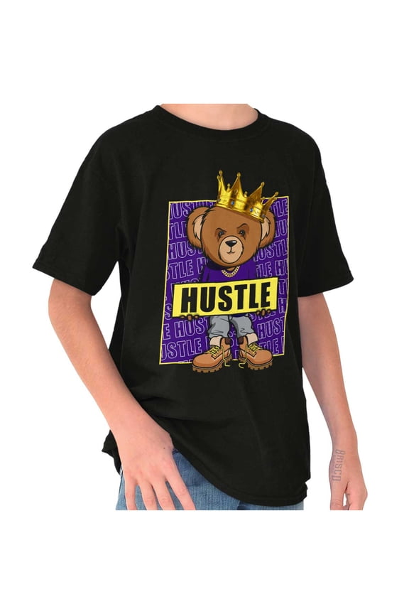 Cool Urban Hustle King Teddy Bear Crewneck T Shirts Boy Girl Teen Brisco Brands X