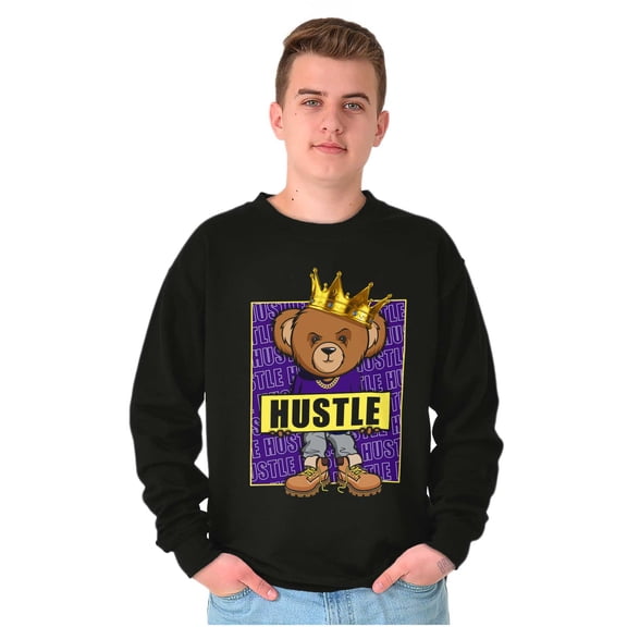 Cool Urban Hustle King Teddy Bear Unisex Plus Fleece Graphic Sweatshirt Brisco Brands 3X