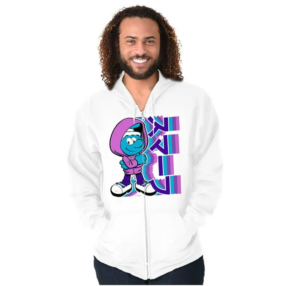 Cool Urban Kanji Smurf Cartoon Unisex Plus Size Zip Hoodie Brisco Brands 2X