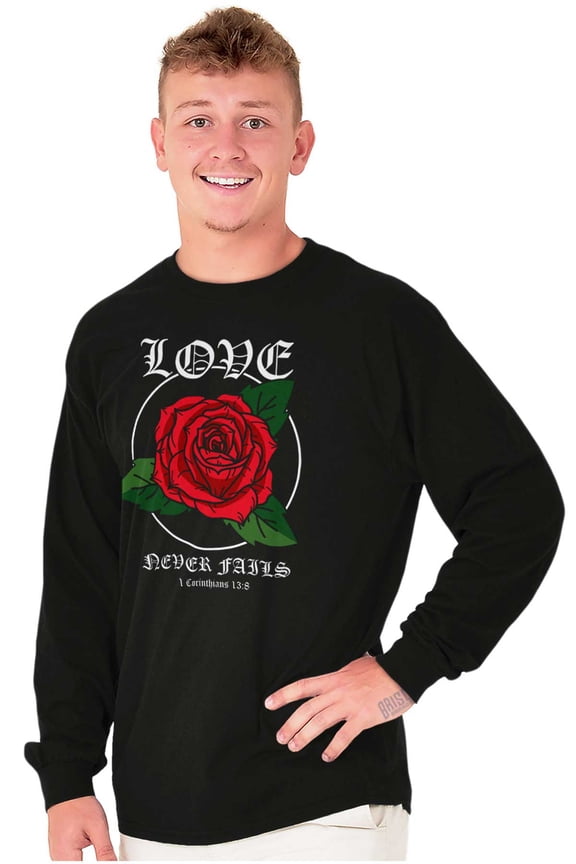 Cool Urban Love Never Fails Roses Plus Size Long Sleeve Graphic Tee Shirt Brisco Brands 2X