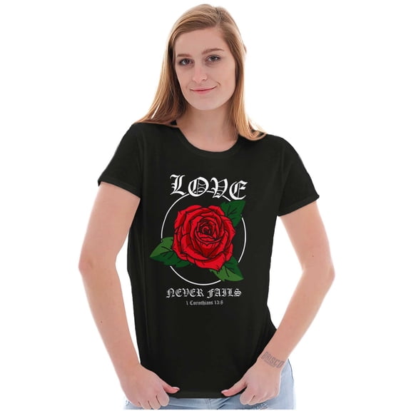 Cool Urban Love Never Fails Roses Womens Slim Fit Graphic Tee Brisco Brands L