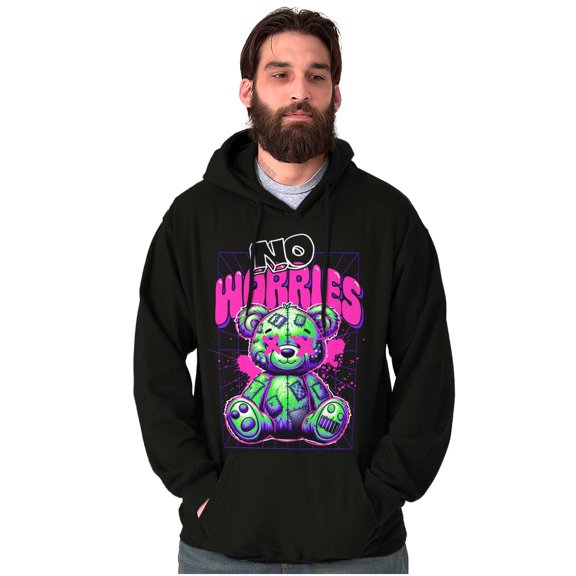 Cool Urban No Worries Teddy Bear Unisex Plus Fleece Graphic Hoodie Brisco Brands 2X
