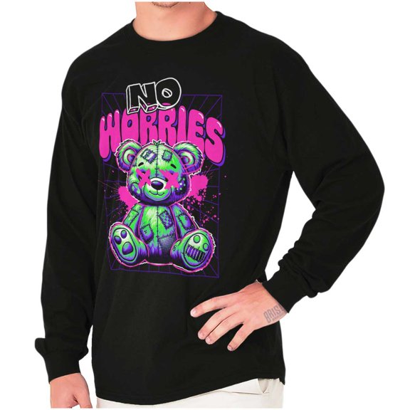 Cool Urban No Worries Teddy Bear Long Sleeve TShirt Men Women Brisco Brands X