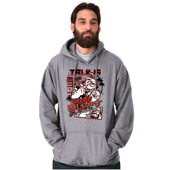 Cool Urban Popeye Talk is Cheap Men Big & Tall Graphic Hoodie Brisco Brands 2X