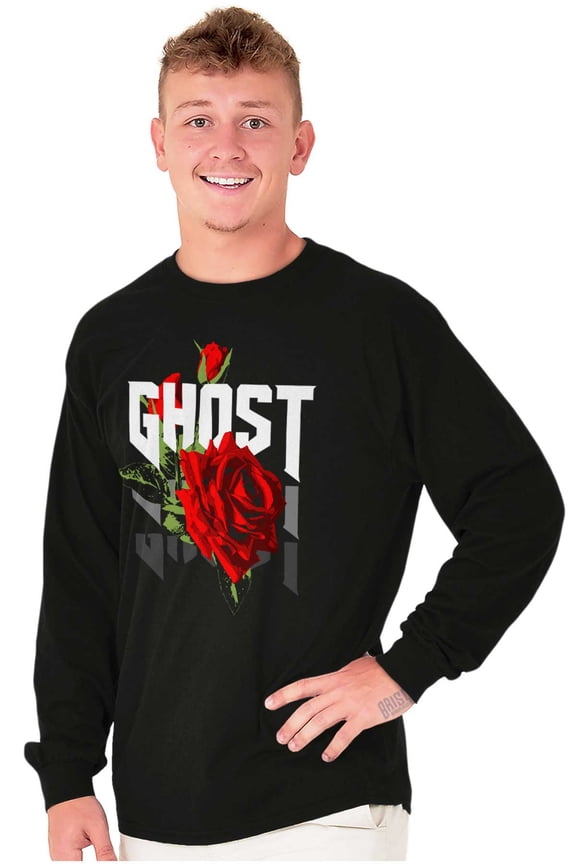 Cool Urban Streetwear Ghost Roses Plus Size Long Sleeve Graphic Tee Shirt Brisco Brands 3X
