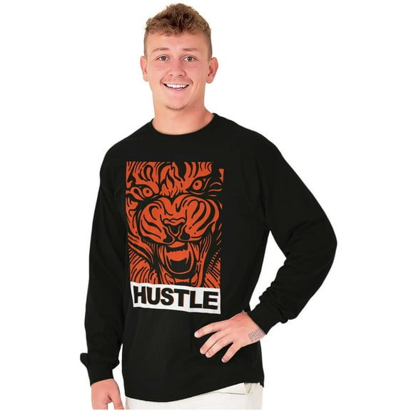 Cool Urban Streetwear Hustle Tiger Long Sleeve TShirt Men Women Brisco Brands S