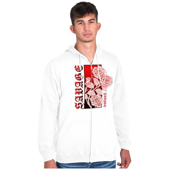 Cool Urban Streetwear Savage Roses Zip Up Hoodie Men's Women's Brisco Brands M