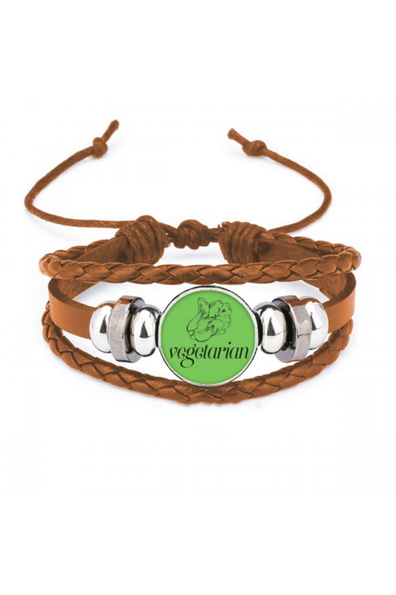 Cool Vegetarian Art Deco Fashion Bracelet Wristband Leather Jewelry Ornament