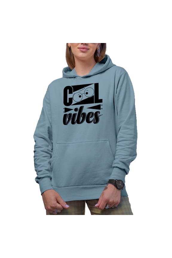 Cool Vibes, Light Blue Hooded Sweatshirt or Hoodie, Large