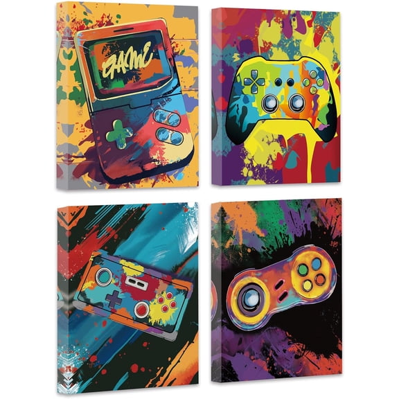Cool Video Game Decor for Boys Gaming Canvas Wall Art Watercolor Graffiti Gamer Room Decor Game Poster Unframed 8x10inch - Gamepad Painting Teenage Boy Room Decor