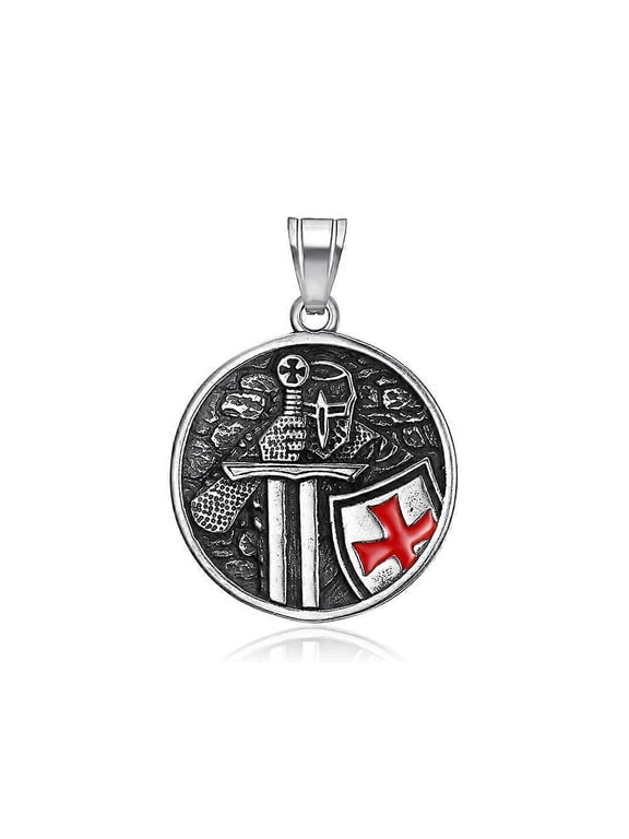 Cool Vintage Stainless Steel Armor Shield Knight Templar Cross Pendant Necklace For Men Fashion Punk Amulet Jewelry Dropshipping
