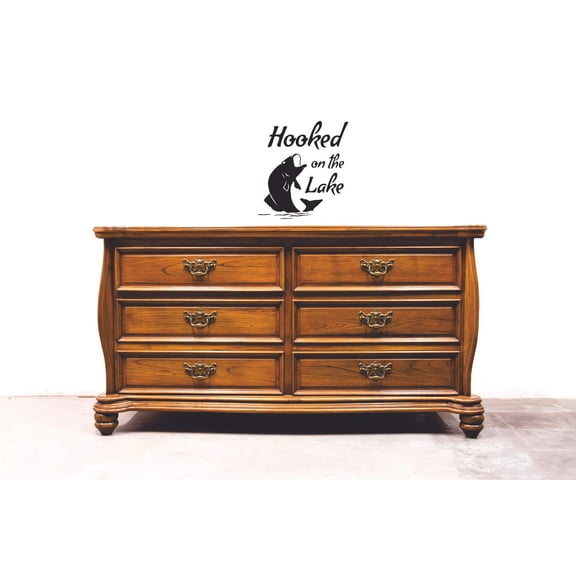 Cool Wall Art Lettering Decal - Hooked On The Lake | 16" x 24" DIY Removable Vinyl Home Living Room Bedroom Fishing Lover Sticker Decoration