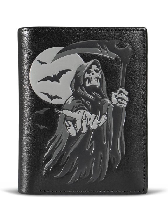 Cool Wallets For Men Bifold,Skull Mens Wallet Leather Vertical,RFID Blocking,Gifts for Him Husband and Boyfriend (Black-1)