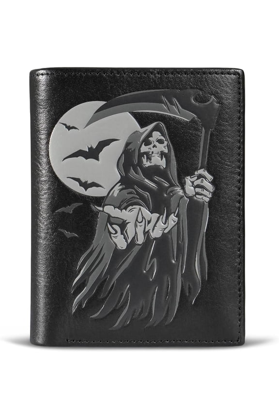 Cool Wallets For Men Bifold,Skull Mens Wallet Leather Vertical,RFID Blocking,Gifts for Him Husband and Boyfriend (Black-1)