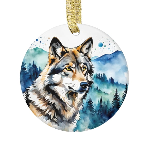 Cool Watercolor Apennine Wolf Animal Forest Wildlife Animals Wolves Design Novelty Glossy Ceramic Christmas Ornament Xmas Holiday Tree Gift Decor