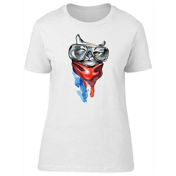 Cool Watercolor Cat With Glasses T-Shirt Women -Image by Shutterstock, Female Medium