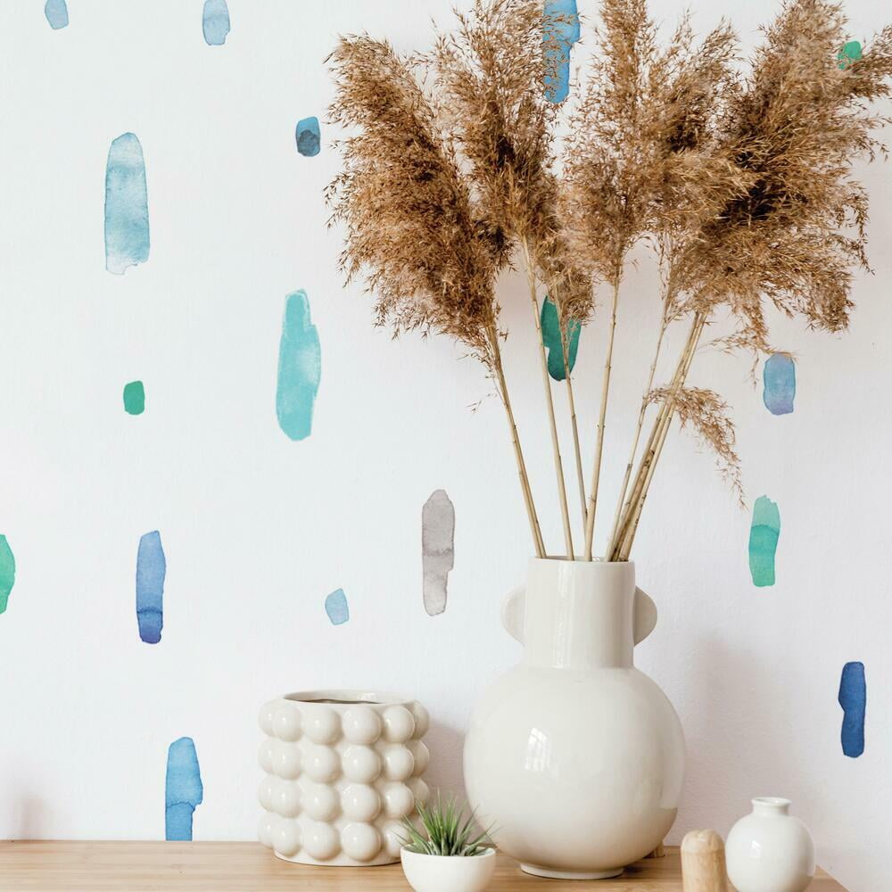 Cool Watercolor Swatch Peel and Stick Wall Decals in Blue, Green, Gray