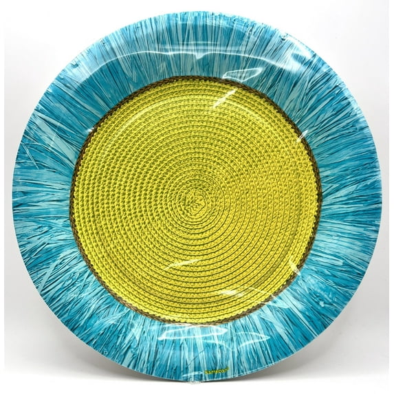 Cool Weave Tropical Green Blue Summer Luau Beach Party 10.5" Banquet Plates