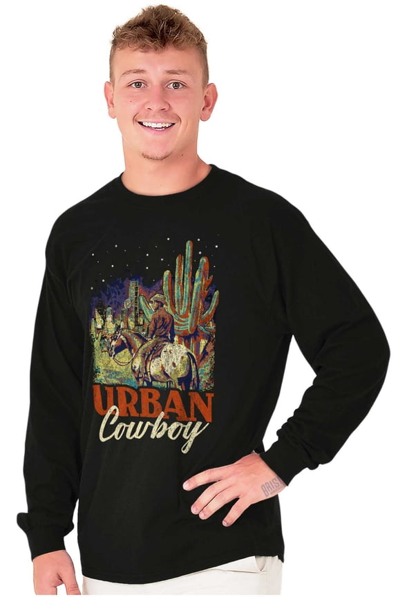 Cool Western Desert Urban Cowboy Long Sleeve TShirt Men Women Brisco Brands M