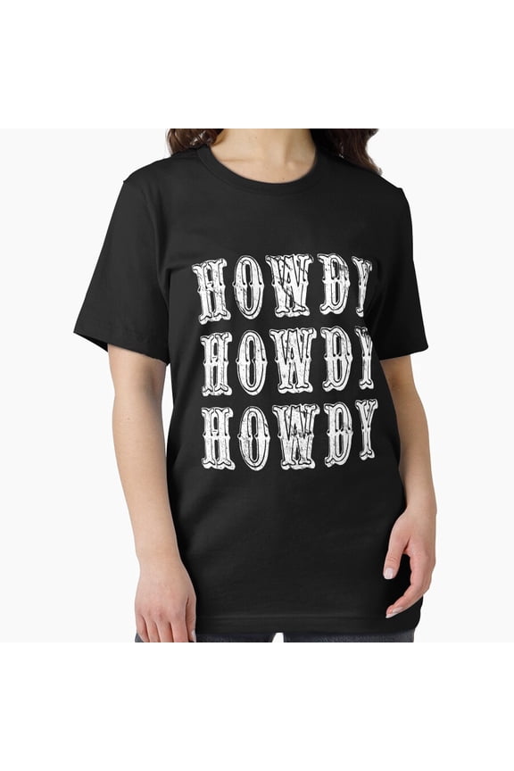 Cool Western Howdy Style Festive Cowboy Retro Graphic Unisex T-Shirt, up to size 5XL