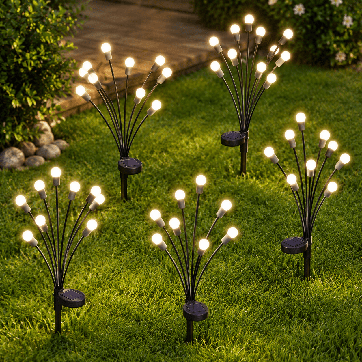 Fire Fly Packing Cool White 6 Pack 48 LED Solar Garden Firefly Outdoor Landscape Walkway ...
