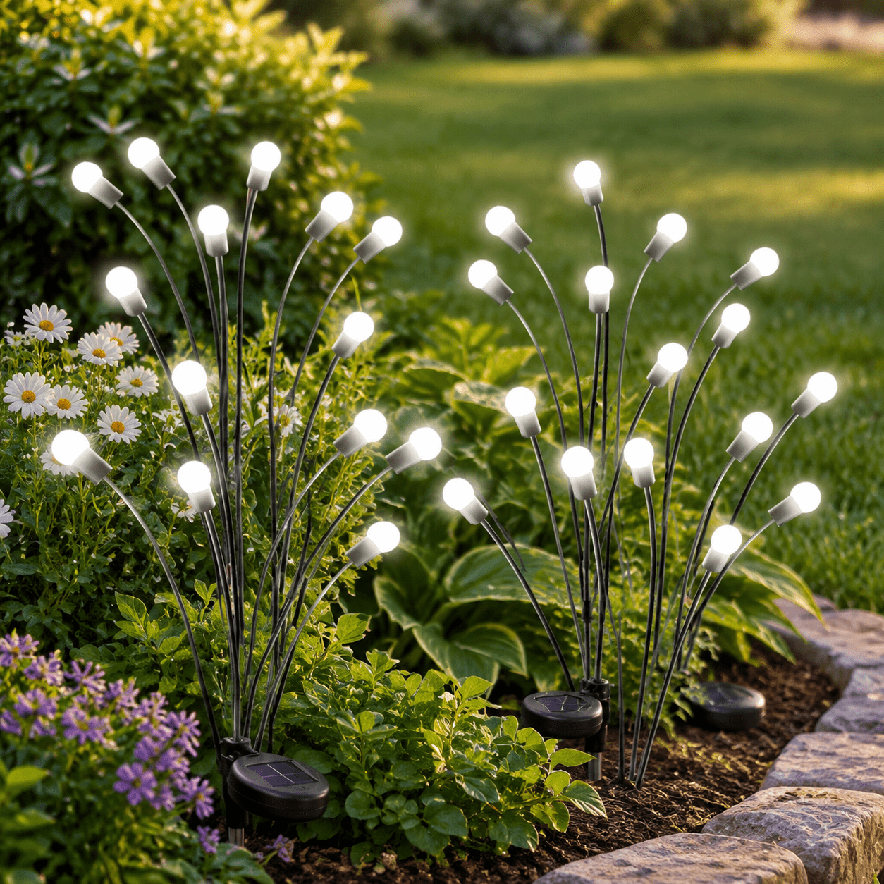 Fire Fly Packing Cool White 6 Pack 48 LED Solar Garden Firefly Outdoor Landscape Walkway ...
