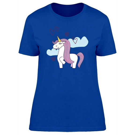 Cool White Purple Unicorn Doodle T-Shirt Women -Image by Shutterstock, Female Large