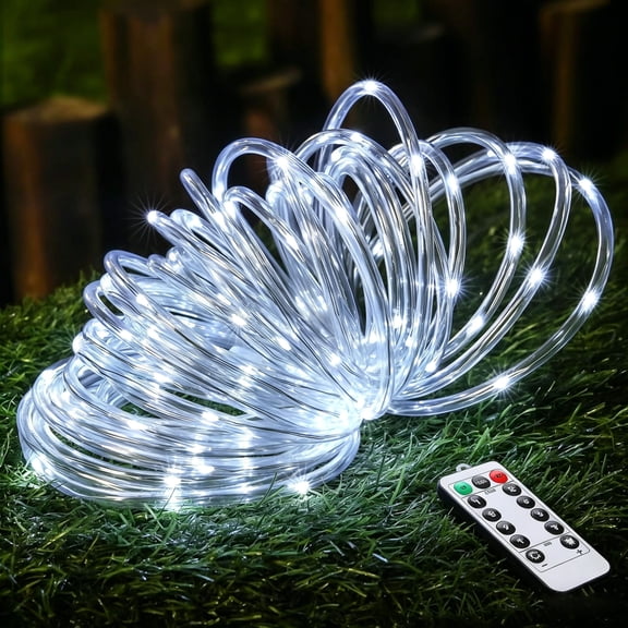 Cool White Rope Lights ,23 ft 50 LED Clear Tube Lights with Remote Control, 8 Modes Outdoor Battery Operated Fairy String Lights for Party Yard Home Wedding Christmas Halloween Holiday Decoration