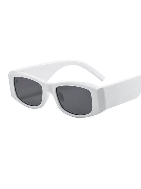 Cool White Thick Square Frame Designer Trendy Black Tint Lens Sunglasses for Men Women 90’s Hip Hop Retro Shades Chunky Rectangle Unisex Sunglasses